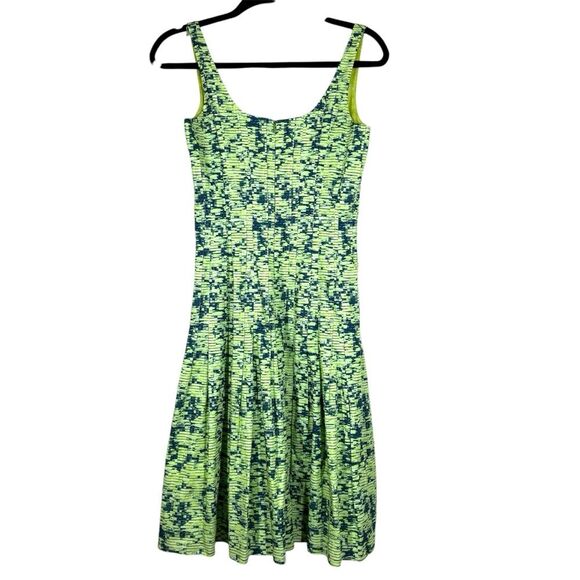 Akris Punto Pleated Dress Lime Green Blue Sleeveless Mod Colorful Women’s Size 4 - Picture 6 of 10